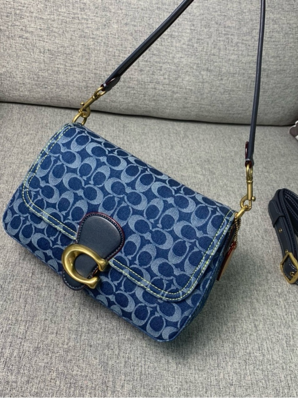 Denim Signature C Clutch Shoulder Bag in Blue